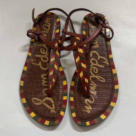 Sam Edelman Womens Gigi Sandal Size 10 Chevron African Thong Slingback Flat - Picture 1 of 7